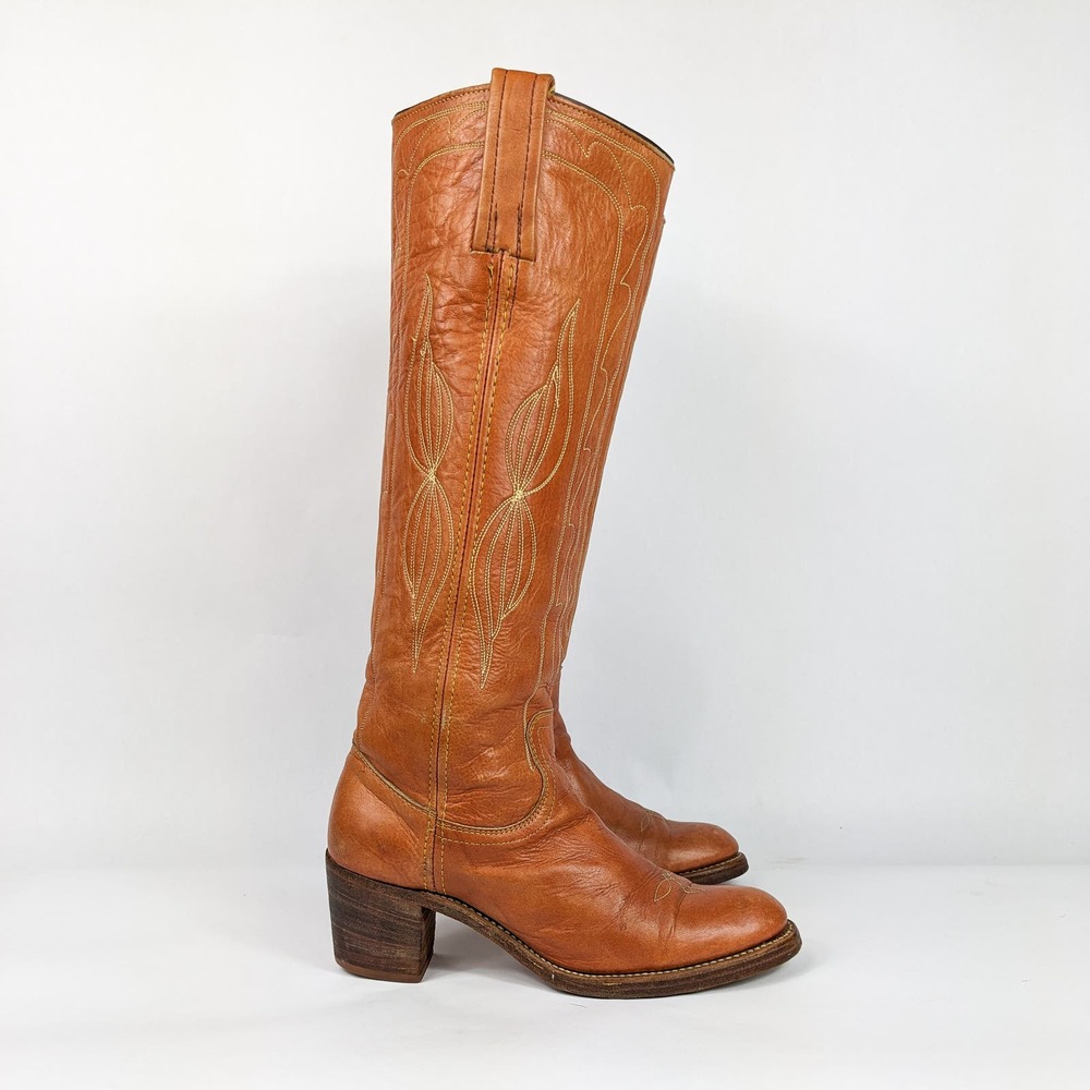 Vintage Frye Boots Tall Black Label Knee High Western Boho Knee 70s Brown 7